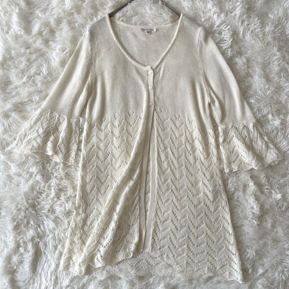 Cinemu Lace Knit Flare Cardigan M Off White - Picture 1 of 6